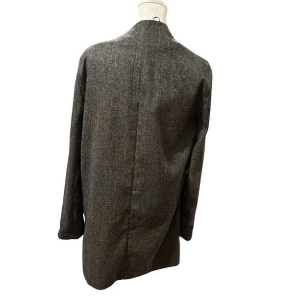 ZARA Woman XS Wool‎ Blend Herringbone Longline Collarless Boyfriend Blazer - Picture 2 of 6